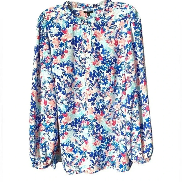 TALBOTS | Ruffle Trim Popover - Leafy Garden Blouse Size XL (NWOT) - Picture 2 of 9